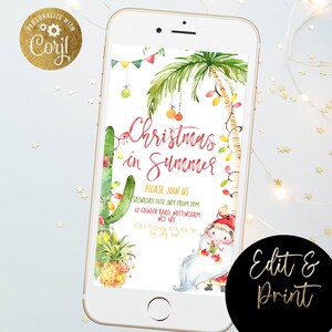 Paperless Christmas In Summer Party invite Tropical Christmas Party Electronic Invitation Template  Digital Invite Summer Santa Party invite