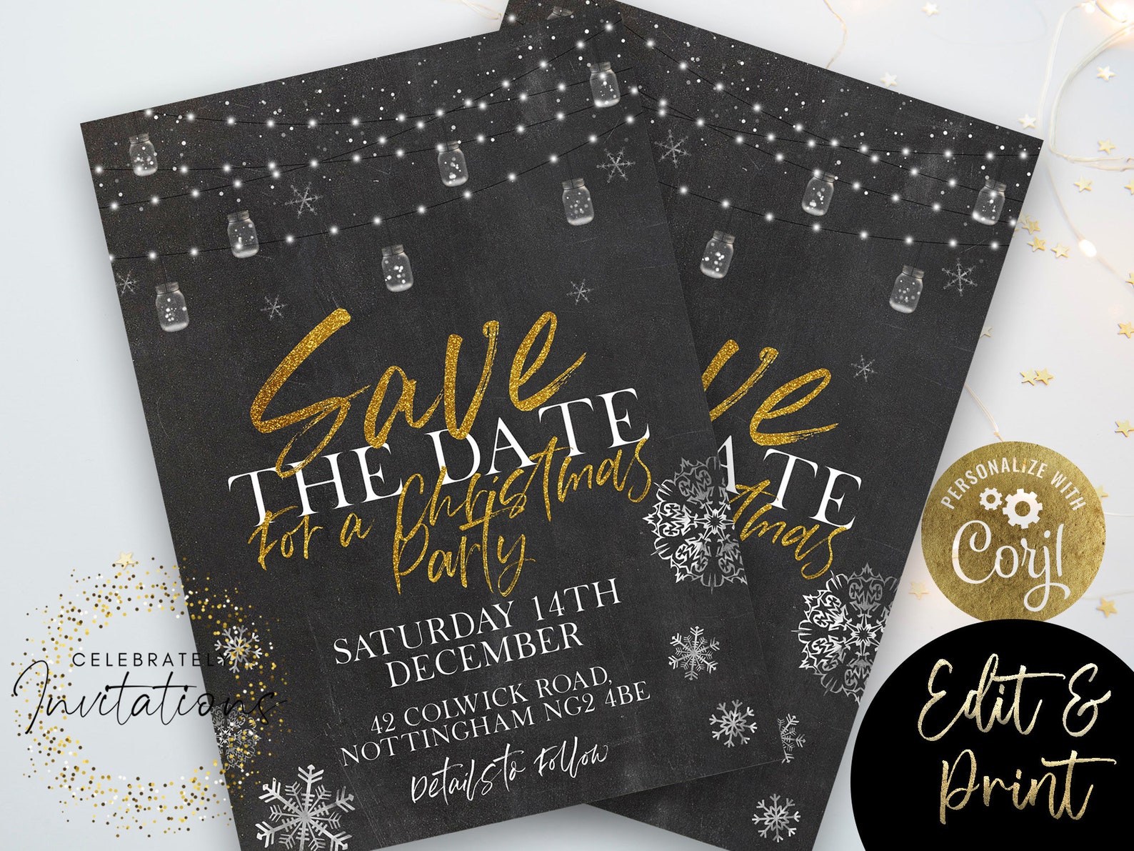 Save the Date Christmas Party Invitation Editable Template - Etsy