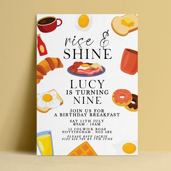 Breakfast Invite Editable Birthday Invitation: Waffles Brunch Theme - Digital Corjl Template, Kids Party Card, Instant Download