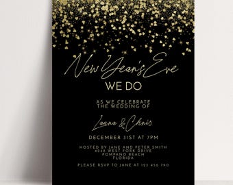 New Years Eve Wedding Invitation Template Editable, Gold Glitter Style (Digital Download, Printable 5x7, DIY Party Invite)