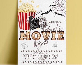 Backyard Movie Night Invitation - Halloween Party Editable Template - Digital Download, Printable 5x7, Birthday Celebration