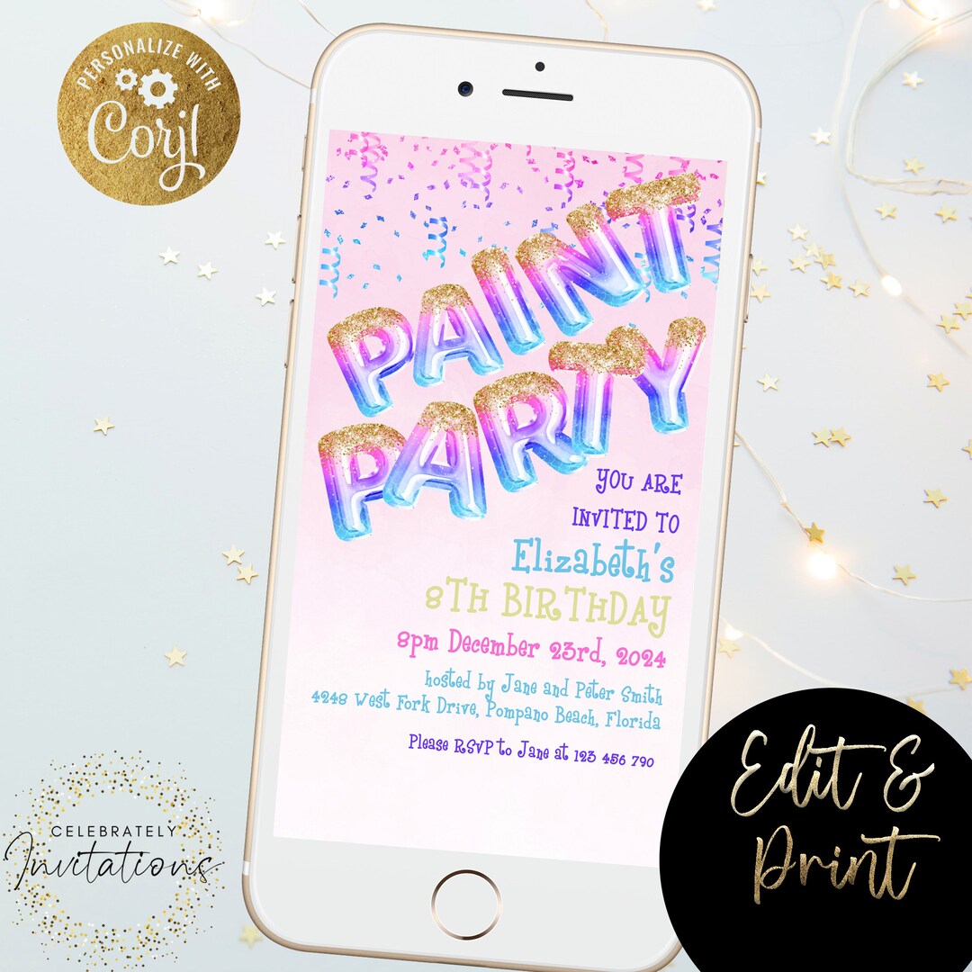 Paint Party Evite Electronic Invitation Template Paint Digital Etsy