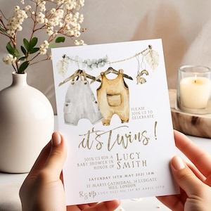 Twins Baby Shower Invitation Neutral Boho Editable Corjl Printable Download Boy Girl Baby Invite Gender Neutral Digital Template BH89