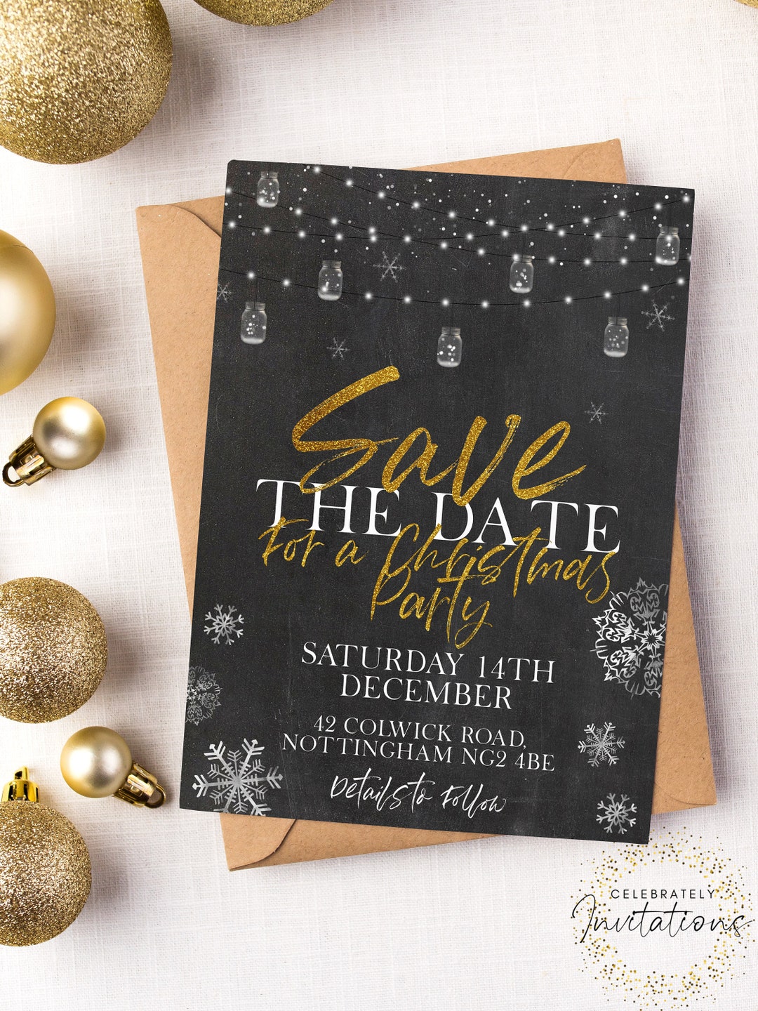 Save the Date Christmas Party Invitation Editable Template Holiday Save the Date Christmas Party Invitation Editable Template Holiday