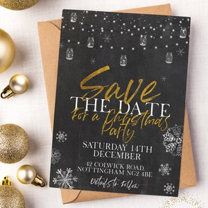 Save the Date Christmas Party Invitation Editable Template Holiday Christmas Chalkboard Invite ...