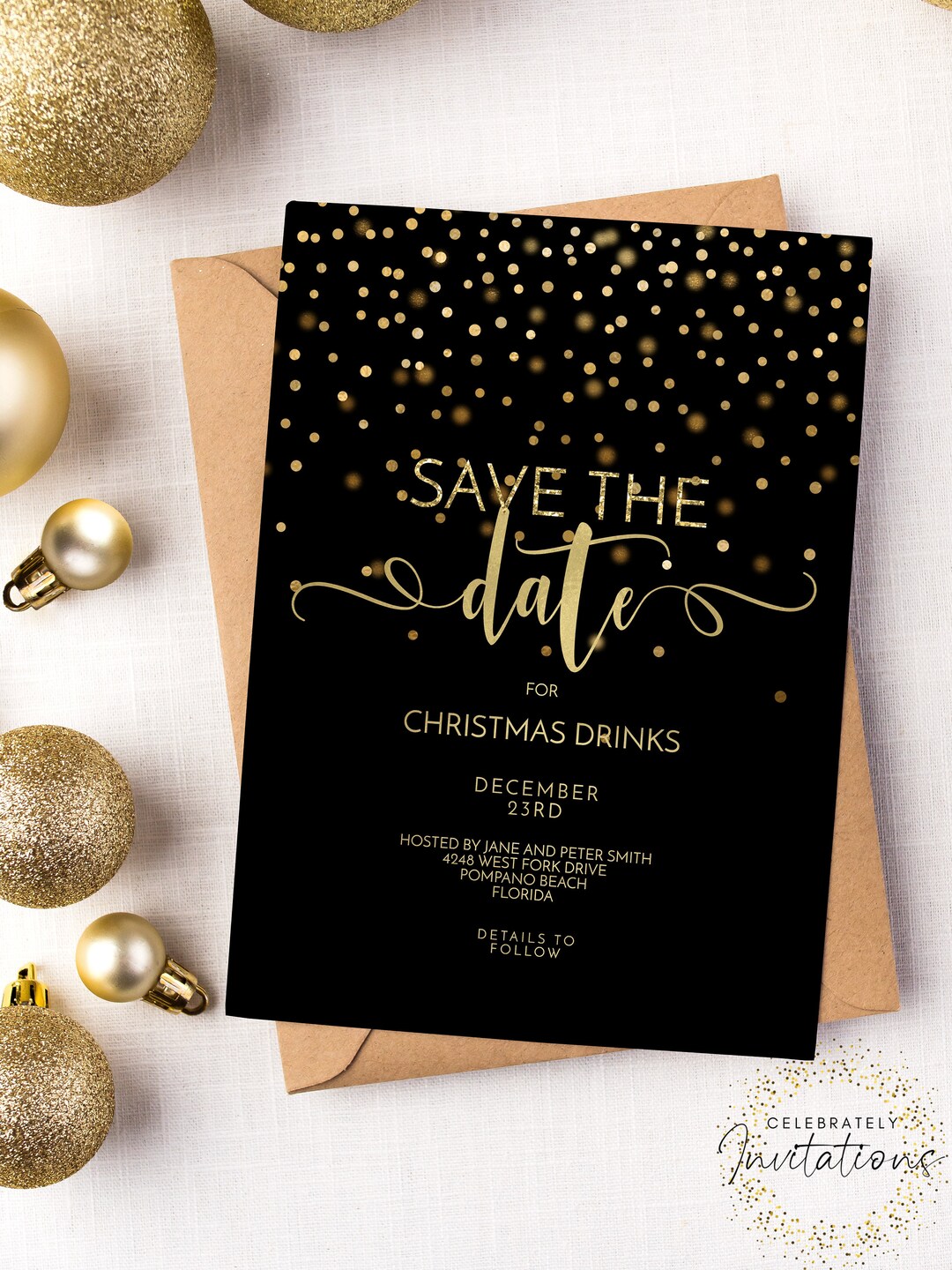Save the Date Christmas Party Invitation Editable Template Holiday Christmas Invite Printable ...