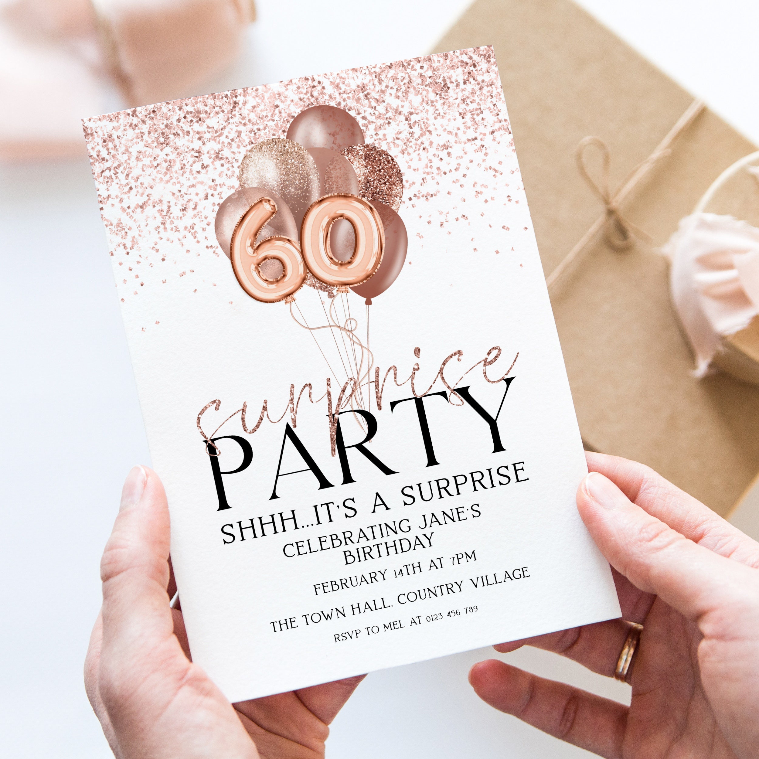 Surprise 60th Birthday Invitation Download Rose Gold Balloons - Etsy