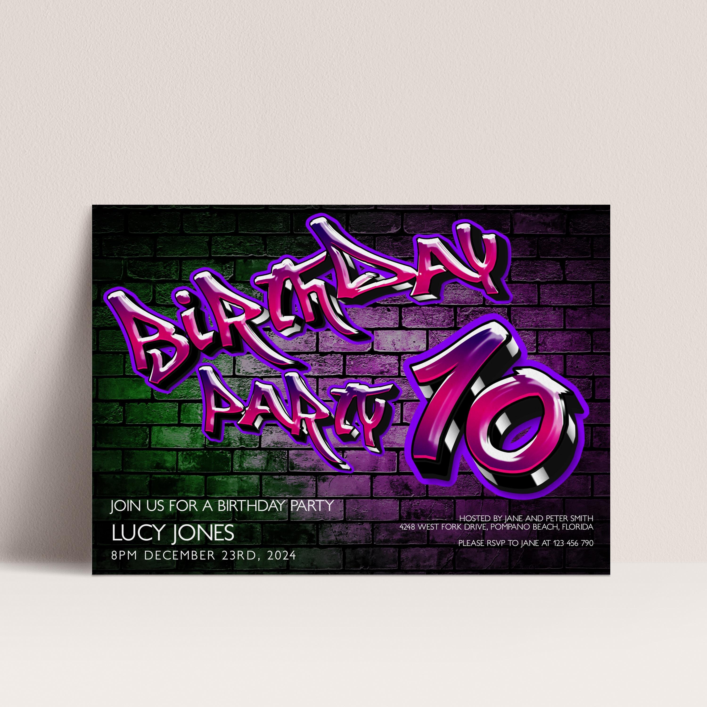 その他 Invitation Graffiti Invitation Editable Birthday Party Invite: Grunge Style