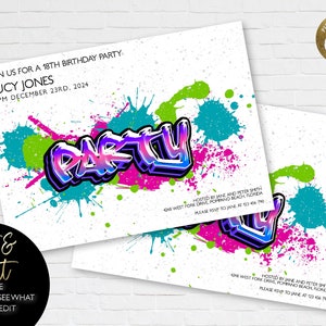 Graffiti Party Invitation Printable Graffiti Birthday Invite Instant Download Editable digital File  Invitation Corjl Template