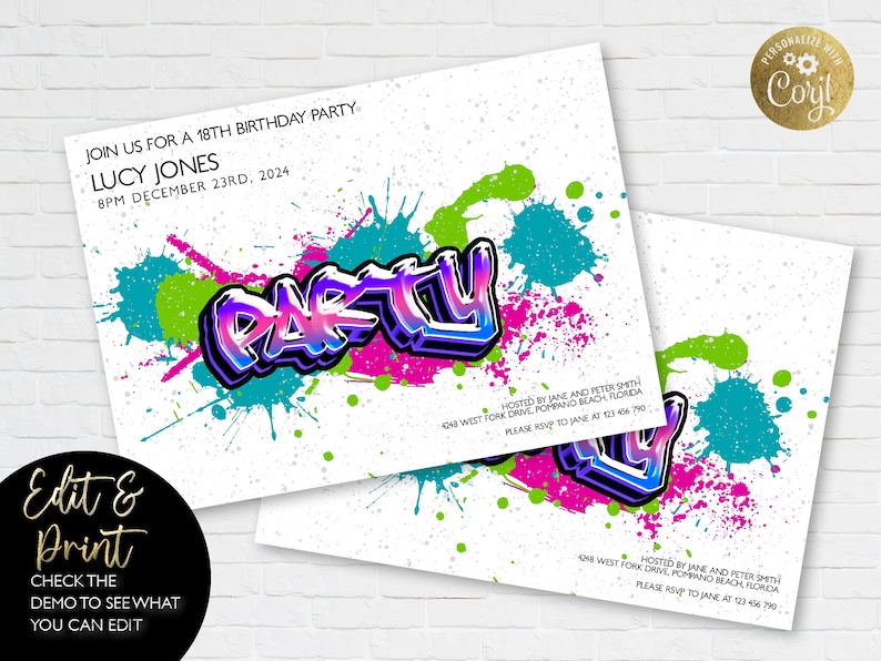 Graffiti Party Invitation Printable Graffiti Birthday Invite Etsy