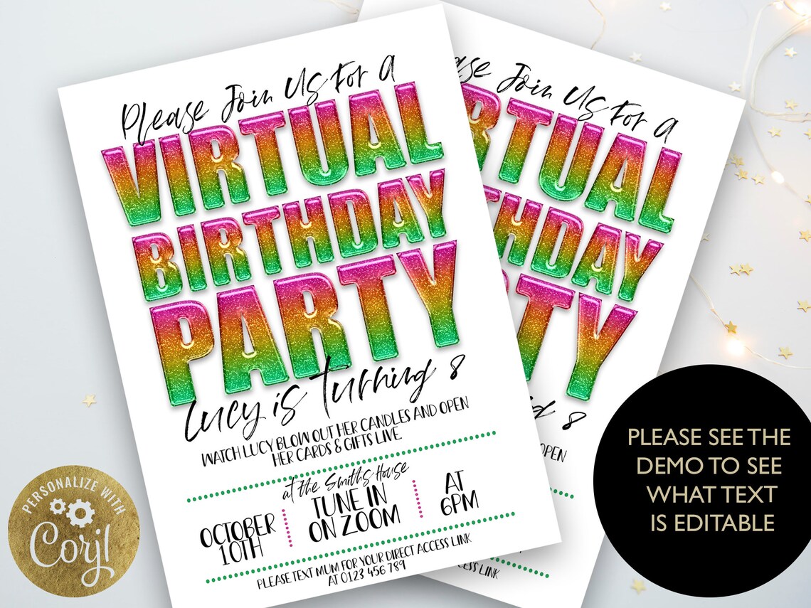 Virtual Birthday Invitation Editable Online Social Distancing | Etsy