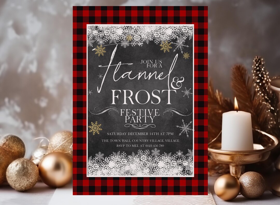 Flannel &amp; Frost Party Invitation Buffalo Plaid Holiday Party Festive ...