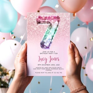 7th Mermaid Birthday Invitation Editable Template Balloon Invite 7 Year Old Invite Party Celebration Digital Download