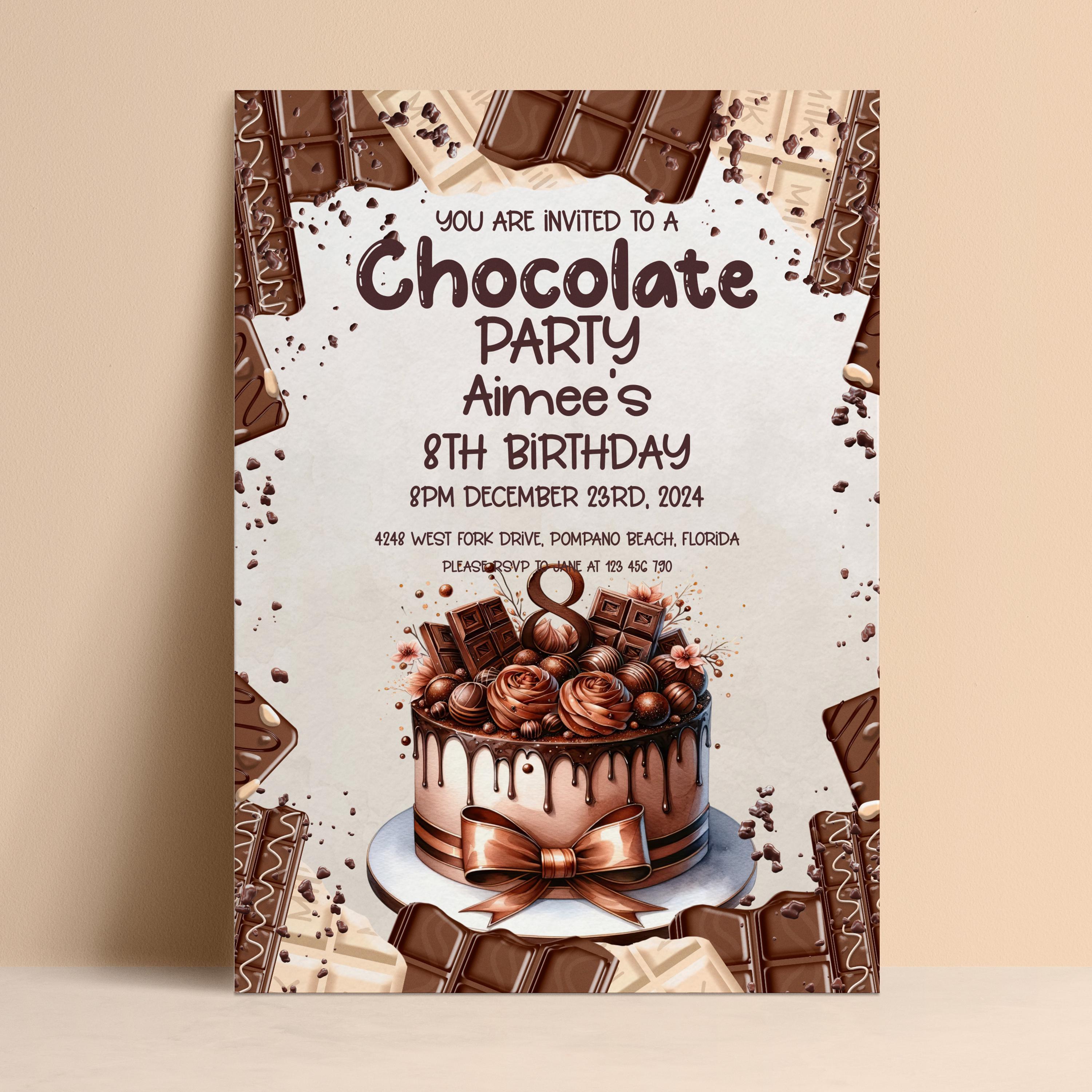 Chocolate Party Invitation: Editable 8th Birthday Cake Invite - Instant ...