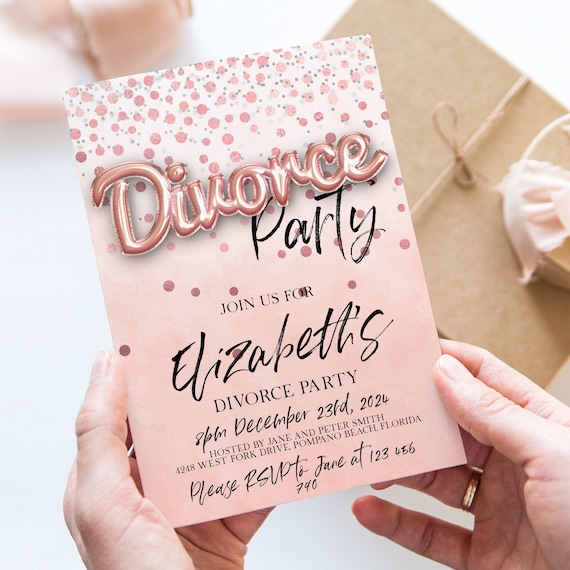 Divorce Party Invitation, Celebrate Divorce Invite, Rose Gold Instant