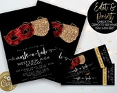 Mask a Rade Invitations and Tickets Invitation Red Gold masquerade Award Night Event Invite Tickets Printable Editable Instant Download Il_170x135