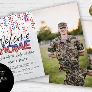 Invito di benvenuto a casa Aggiungi la tua foto Invito di benvenuto militare Invito alla festa di ritorno a casa Benvenuto dell&#39;eroe Download immediato Stampabile