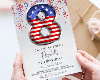 8th Patriotic Birthday Invitation Editable Template America Flag Balloon Invite  8 Year Old Invite Party Celebration Digital Download