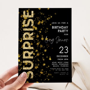 Surprise Invitation Template Gold Stars Adult Invite Printable Editable Instant download