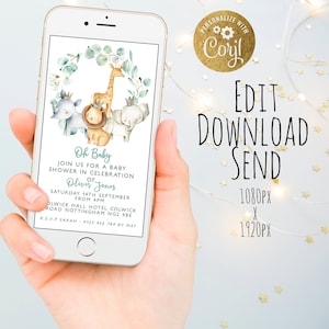 Paperless Digital Jungle Baby Shower Invitation  Safari Baby Shower invite mobile phone Invite  Digital Party Invite Template SMS Invitation