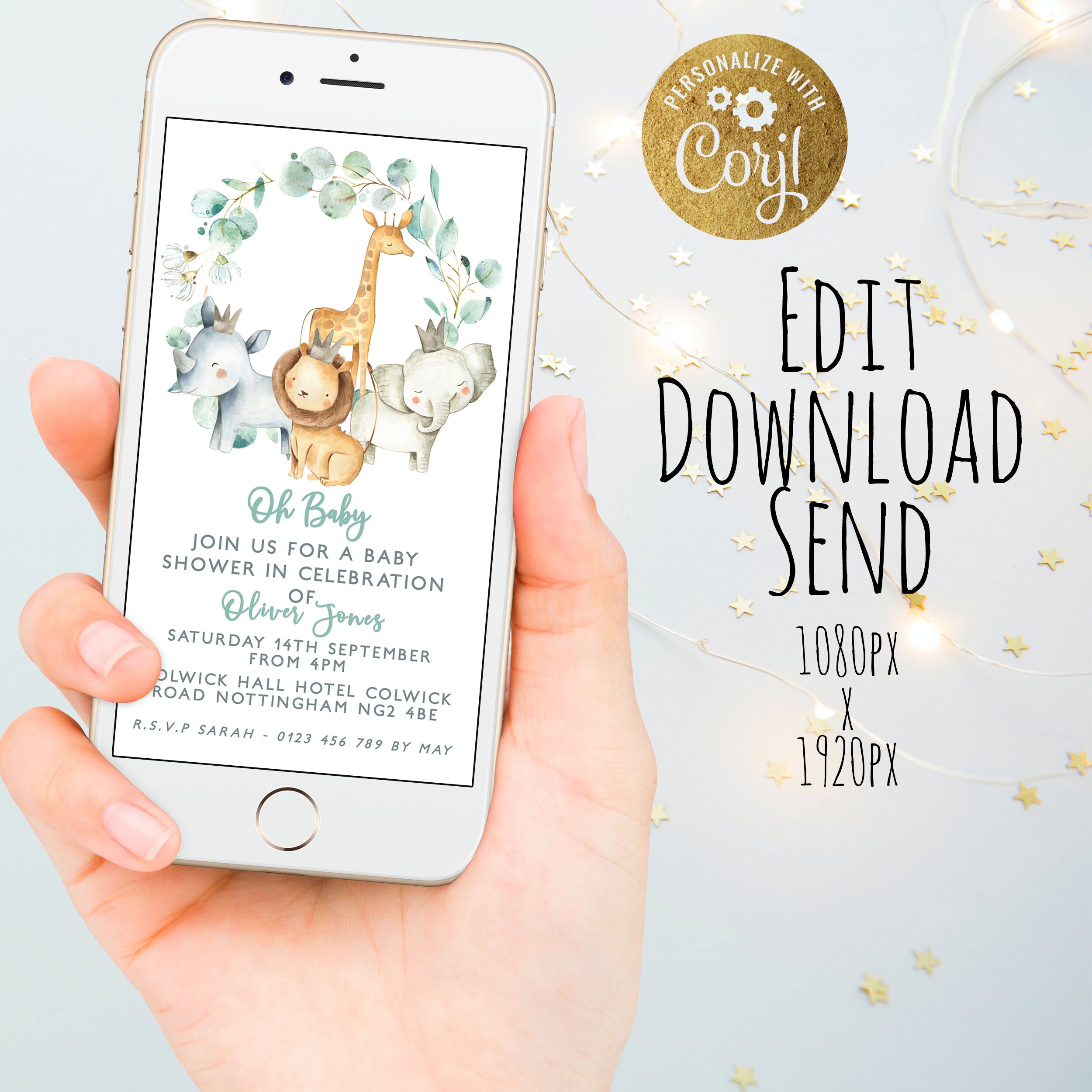 Paperless Digital Jungle Baby Shower Invitation Safari Baby Etsy