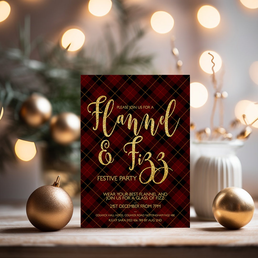 Editable Flannel and Fizz Invitation Rustic Flannel Printable Invite ...