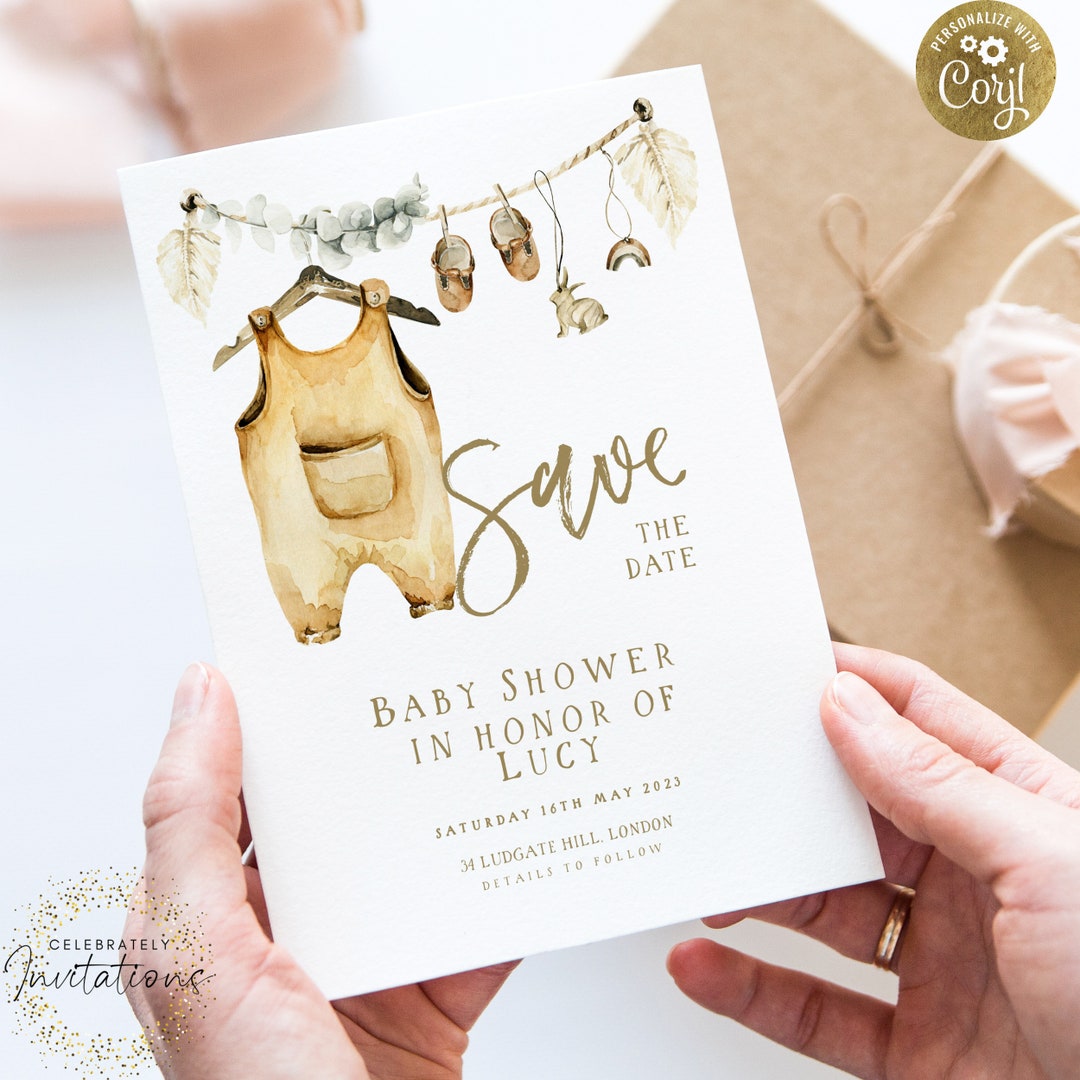 Baby Shower Save The Date Invitation Boho Gender Neutral Printable 