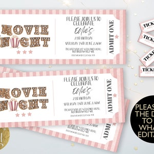 Backyard Movie Night Druckbares Ticket Einladung Rosa Vorlage Bearbeitbares Film unter den Sternen Outdoor Backyard Movie Party Digitaler Download