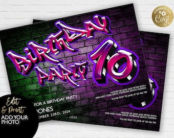 Graffiti Party Invitation Printable Graffiti Birthday Invite Instant Download Editable digital File  Invitation Corjl Template