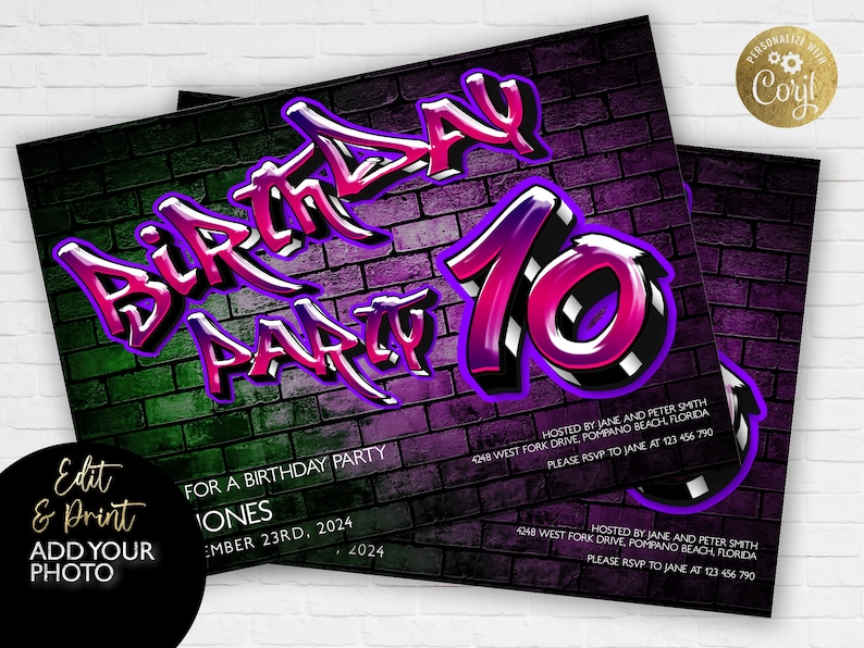 Graffiti Party Invitation Printable Graffiti Birthday Invite Etsy