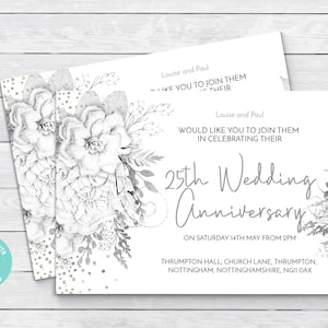 25. Hochzeitstag Einladung Silberhochzeit einladen Sofort Download Bearbeitbar Printable
