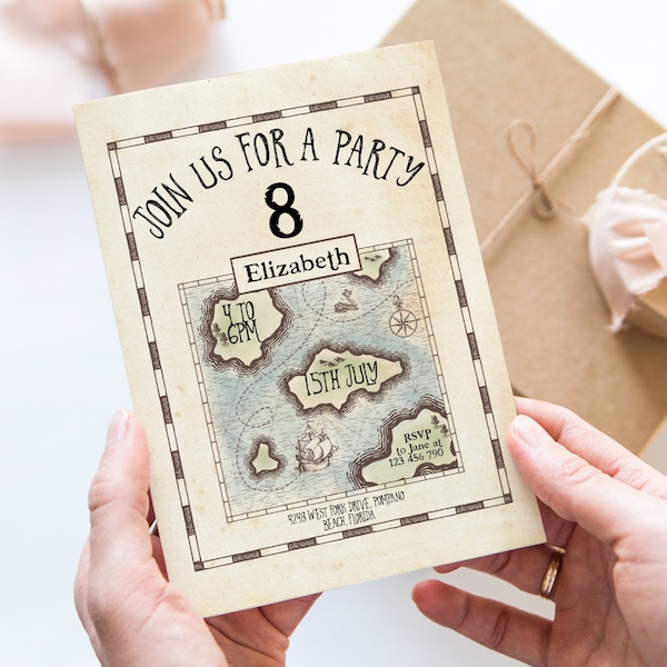 Treasure Map Birthday Invitation Any Age  Editable Template Pirate Map  Invite Party Celebration Digital Download