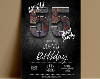 55th Birthday Invitation for Him, Funny Not Old Just Rusty Editable Template, Mens 55th Birthday Party Invite, Printable Digital Download
