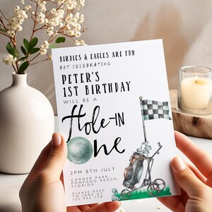 Hole-in-One 1st Birthday Invitation – Editable Golf Theme Template, Instant Download, Printable Corjl Invite, Par-Tee Celebration Design