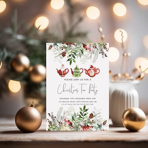 Christmas Tea Party Invitation Holiday Tea Party Invitation Tea Party Invitation Template Christmas Party Flyer Instant Download Corjl