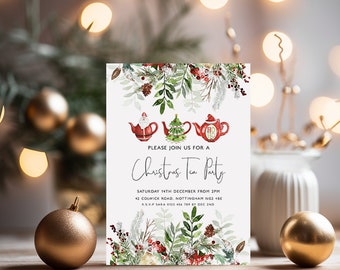 Christmas Tea Party Invitation Holiday Tea Party Invitation Tea Party Invitation Template Christmas Party Flyer Instant Download Corjl