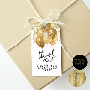 Thank You Favor Tag Template Gold Tags Anniversary Birthday Tags Gift Tags Editable and Instant Download