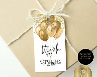 Thank You Favor Tag Template Gold Tags Anniversary Birthday Tags Gift Tags Editable and Instant Download