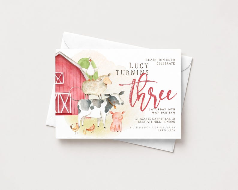 The image is a birthday invitation for a girl named Lucy, celebrating her third birthday.