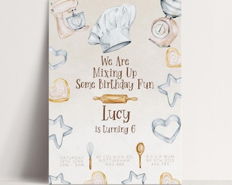 Baking Party Invitation Editable Template: Printable Cooking Invite, DIY Design (Instant Download, 5x7 Inches)
