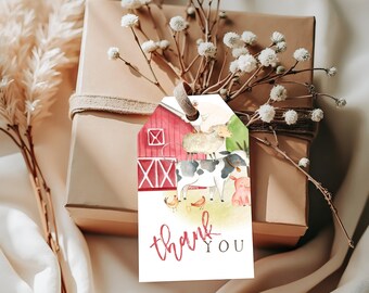 Farm Animals Birthday Tag Template: Editable Farmyard Favor Labels, Instant Download (40mm x 75mm, Printable DIY)