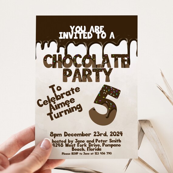 Chocolate Party Invitation Chocolate Desserts 5th Birthday Invitations