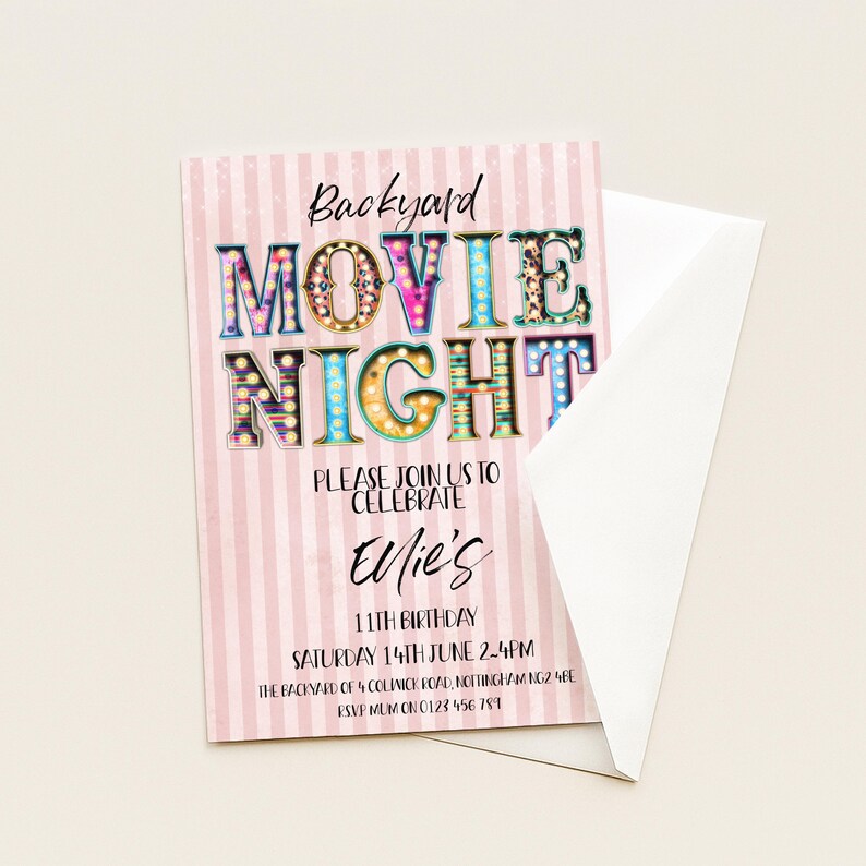 Movie Night Invite - Editable Backyard Cinema Party Invitation - Digital Download, Printable Template, Summer Event image 8