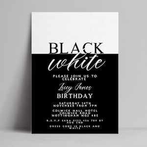 Black and White Birthday Invitation Template, Dress Code Editable Invite, Monochrome Digital Download, Adults Printable Card