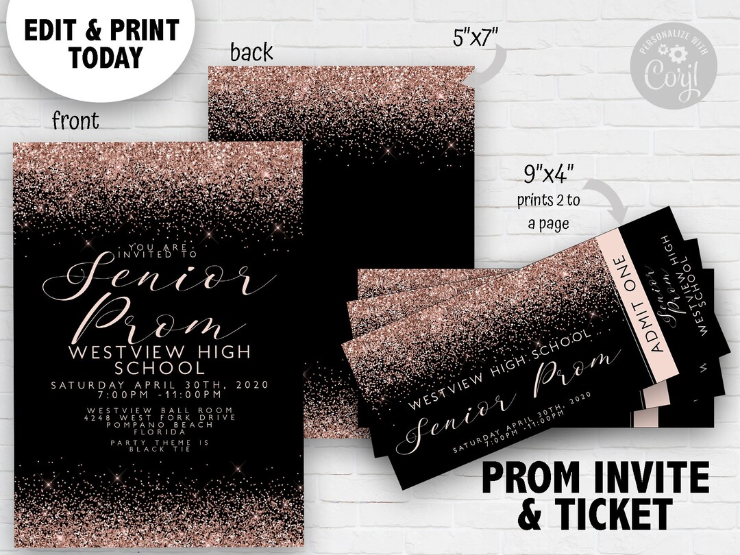 Prom Invitations and Tickets Prom Invitation Award Night Invite Event Invite Tickets Rose Gold ...