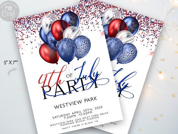 4th of July Invitation Independence Day Invite Fourth Of July Party Red White And Blue Party Invite Instant Download Printable