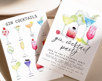 Editable Gin Cocktail Party Invitation with Cocktail Card on Reverse Editable Invitation Instant Download Printable