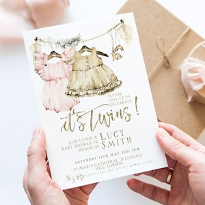 Baby Shower Invitation Boho Twins Invite Girls Printable Instant Download Editable digital File  Invitation Corjl Template BH89