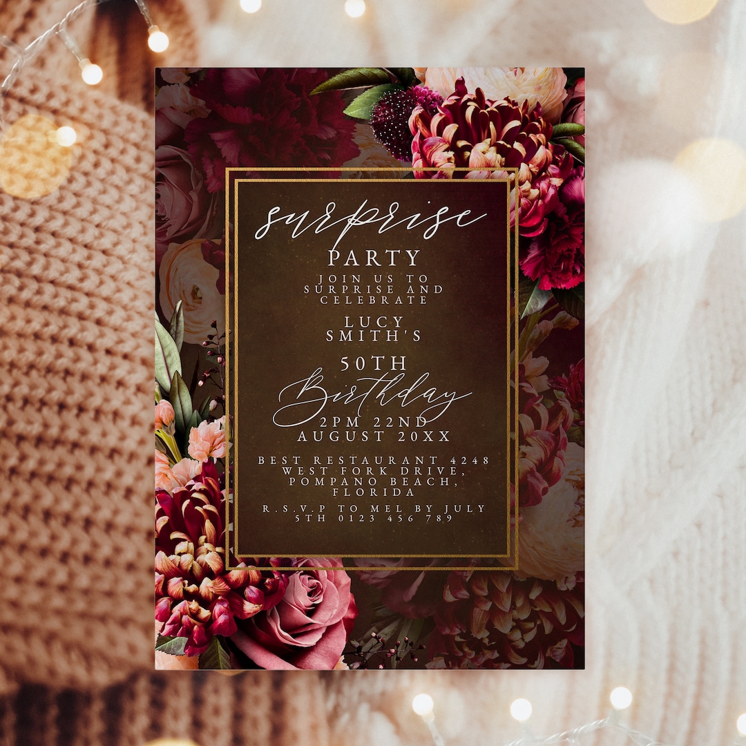50th Surprise Birthday Invitation Editable Template Party Invite 