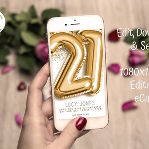 Carte numérique d'anniversaire électronique sans papier, 21e anniversaire, carte numérique pour téléphone portable Carte écologique de joyeux anniversaire